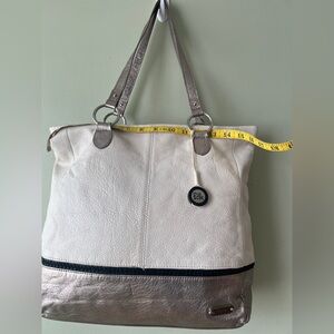 The Sak Large Cream and Gold Leather Tote with Gold Accents NWOT